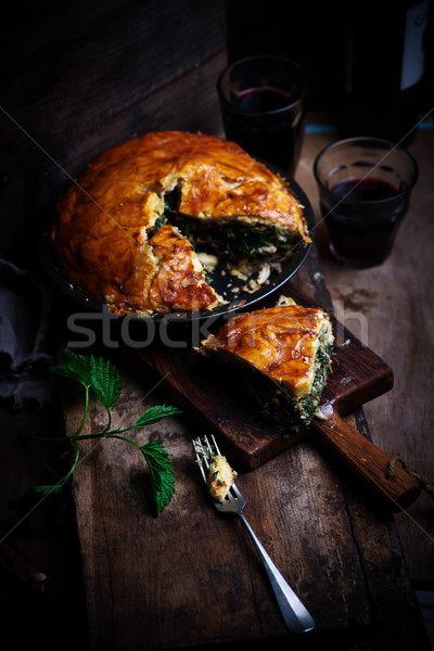 Chicken and nettle pie.style rustic Stock photo © zoryanchik