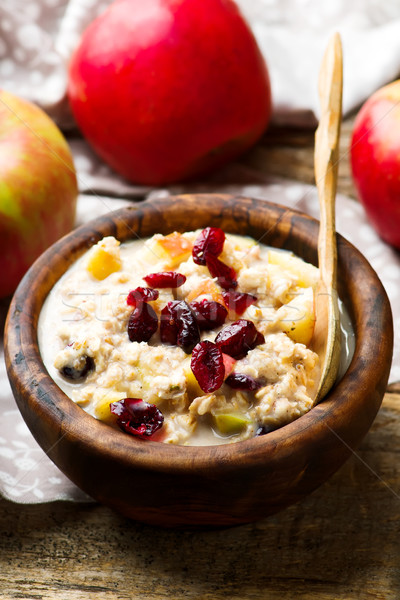overnight oats with apples cranberrie and cinnamon Stock photo © zoryanchik