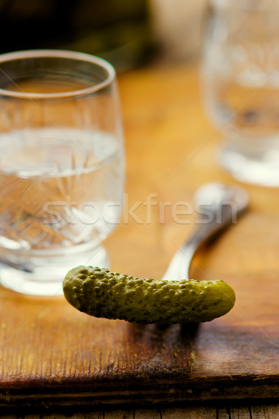 pickled cucumbers   on a forkglass of vodka  Stock photo © zoryanchik