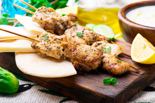 Chicken Souvlaki with pita and tzatziki Stock photo © zoryanchik