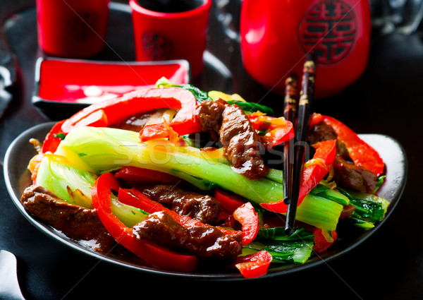 Beef, Pepper, and Bok-Choy Stir-Fry. Stock photo © zoryanchik