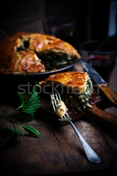 Chicken and nettle pie.style rustic Stock photo © zoryanchik