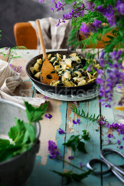 orecchiette butter braised nettles.food gathering Stock photo © zoryanchik