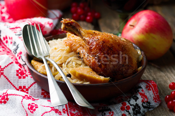 baked duck with cabbage Stock photo © zoryanchik