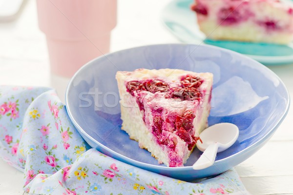 cottage cheese pudding with cherry, a milk cup for a breakfast on . Stock photo © zoryanchik