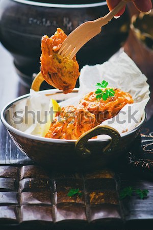 onions  bhaji with mango chutney Stock photo © zoryanchik