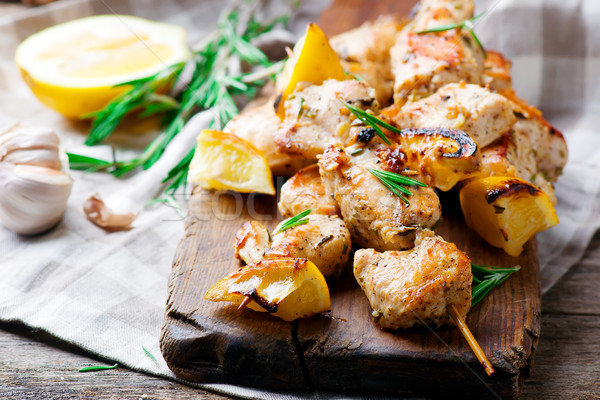 Chicken kebab with lemon Stock photo © zoryanchik