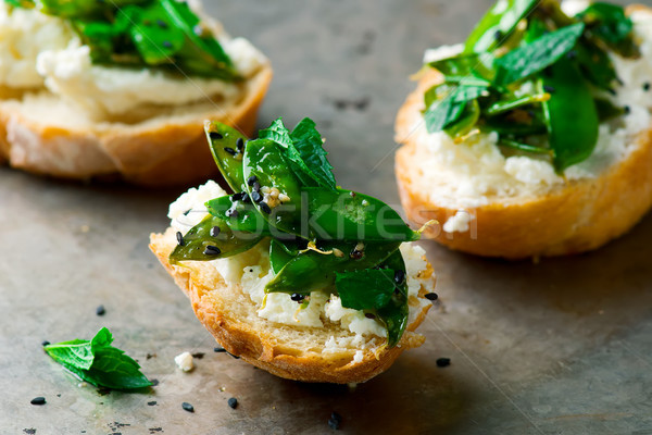 Grilled Snap Pea and Whipped Ricotta Toast Stock photo © zoryanchik
