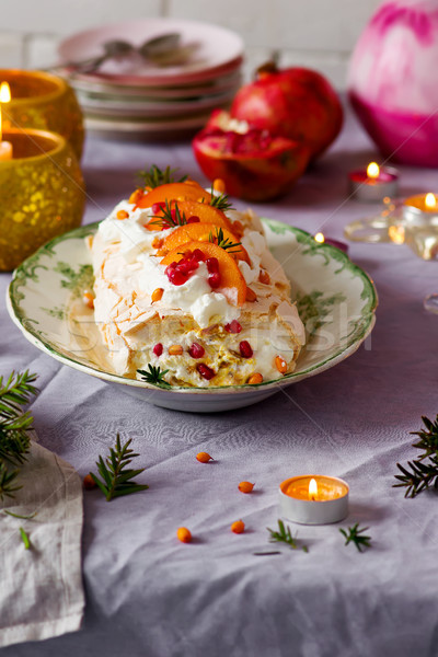 Winter Fruit Pavlova Roulade.Style vintage Stock photo © zoryanchik
