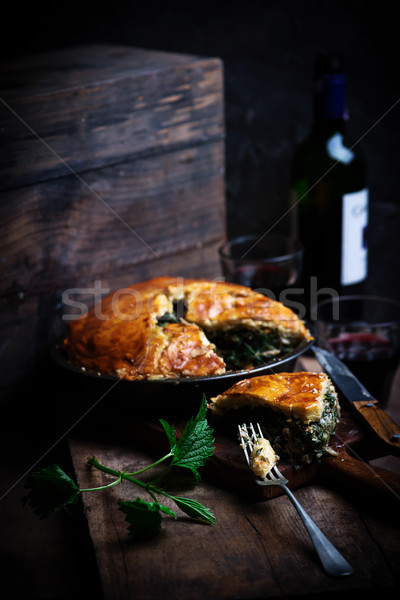 Chicken and nettle pie.style rustic Stock photo © zoryanchik