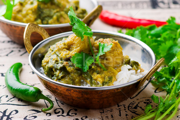  Chicken and Spinach Curry. Indian cuisine Stock photo © zoryanchik