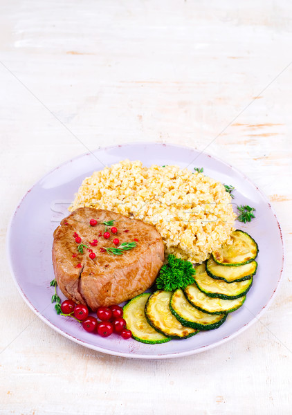 Stockfoto: Biefstuk · groenten · selectief · voedsel · salade · kers