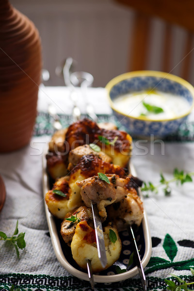 Chicken kebab with lemon Stock photo © zoryanchik