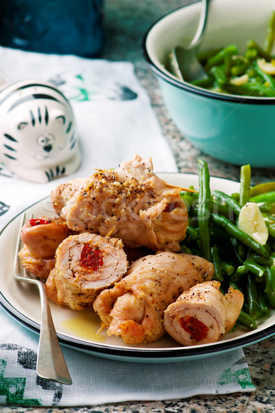 Rotolare pomodori secchi messa a fuoco selettiva carne pranzo fresche Foto d'archivio © zoryanchik