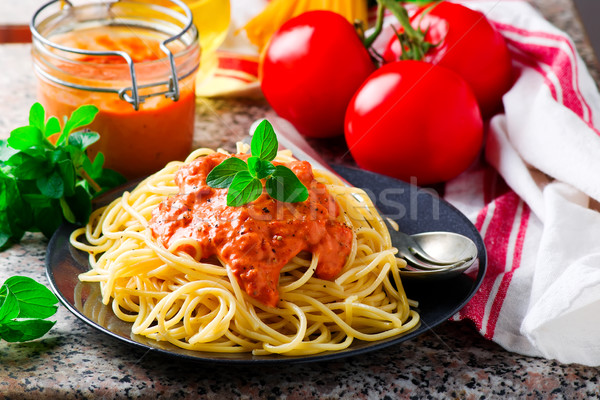 Spaghettini with Rosy-red Sauce Stock photo © zoryanchik