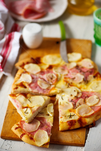 Foto stock: Papa · pizza · atención · selectiva · cena · almuerzo · vista