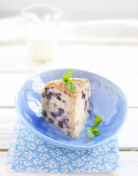 ストックフォト: ブルーベリー · ケーキ · ガラス · ミルク · 青 · ボウル