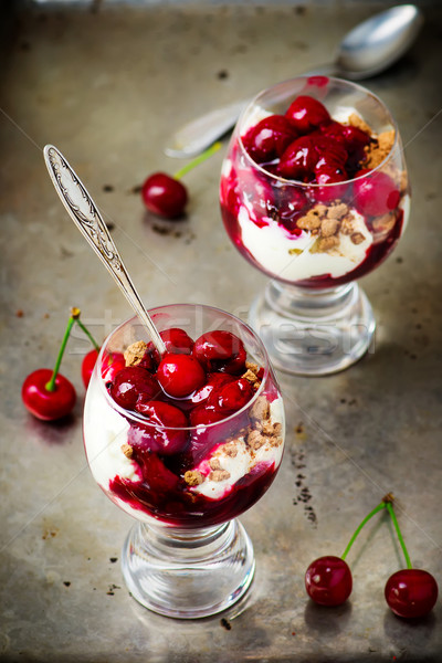 [[stock_photo]]: Dessert · cerise · fromage · cottage · son · aliments · sains · style