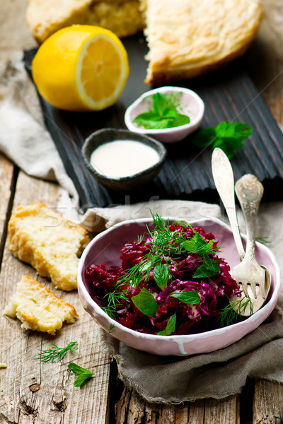 Beet salad with tahina sauce Stock photo © zoryanchik