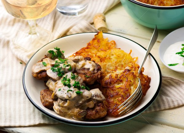 Swiss-Style Veal Cutlets with mushroom  Stock photo © zoryanchik