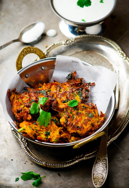 carrot fritters with yogurt  Stock photo © zoryanchik