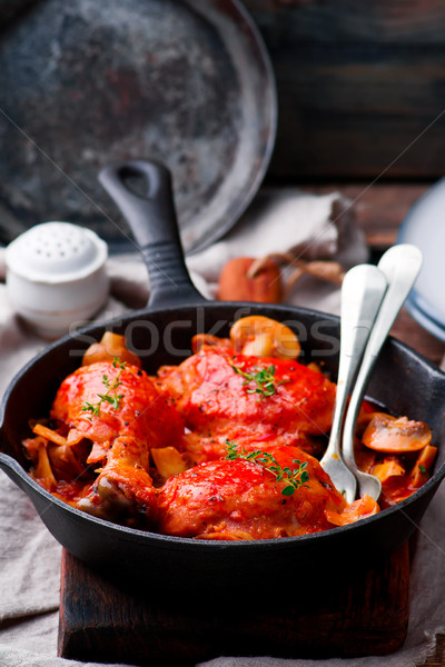Marengo chicken in a frying pan. . selective focus Stock photo © zoryanchik