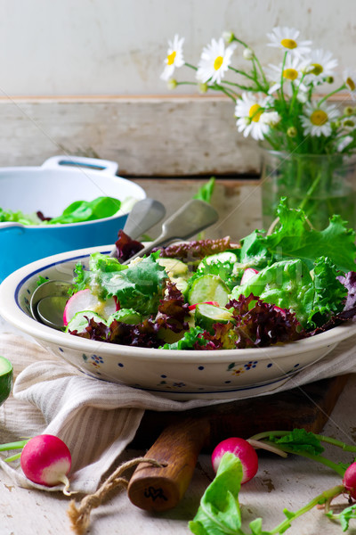 Summer salad with horseradish dressing. Stock photo © zoryanchik