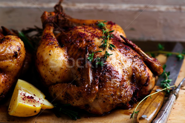 Pieczony kurczak cytryny czosnku żywności obiedzie gotowania Zdjęcia stock © zoryanchik