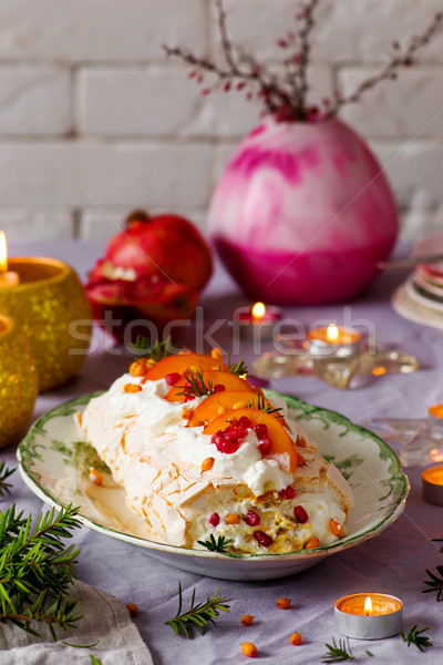 Winter Fruit Pavlova Roulade.Style vintage Stock photo © zoryanchik