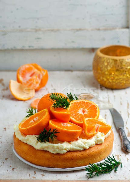 fresh tangerine cake with cream cheese frosting. Stock photo © zoryanchik