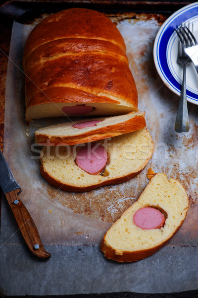 brioche baked with sausage.selective focus Stock photo © zoryanchik