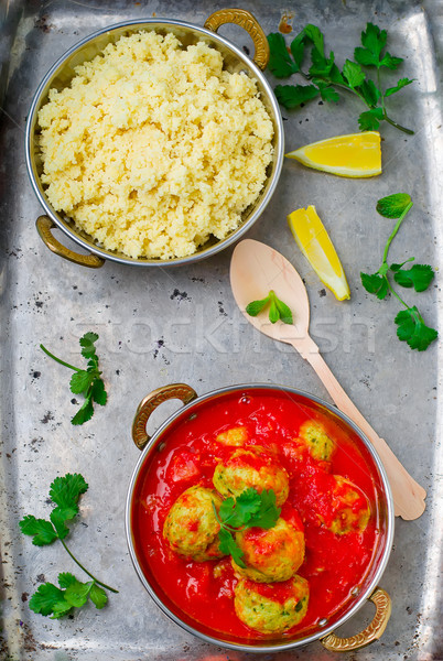 fish croquette in tomato sauce in a copper bowl  Stock photo © zoryanchik