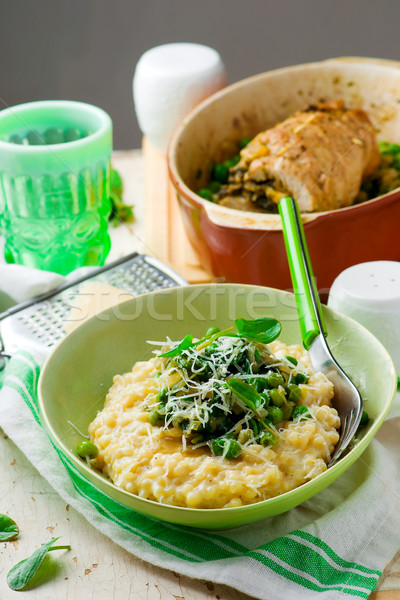 Pasta risotto with spring vegetables Stock photo © zoryanchik