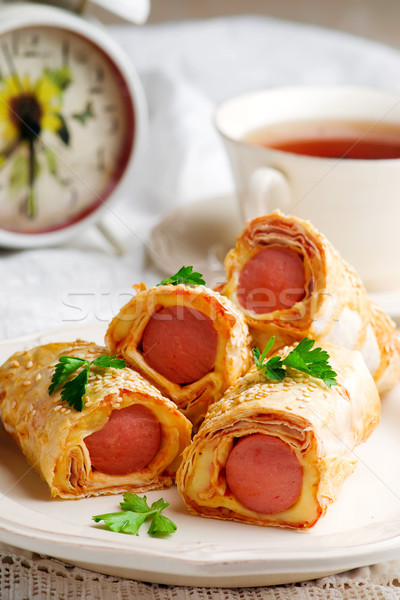sausages  with cheese in lavash for a breackfast Stock photo © zoryanchik