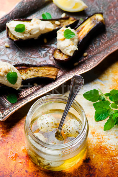 the baked eggplants with goat  cheese and tahini dip Stock photo © zoryanchik