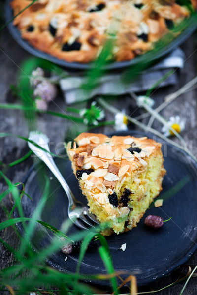 mulberry white chocolate almond cake.outdoor photo Stock photo © zoryanchik