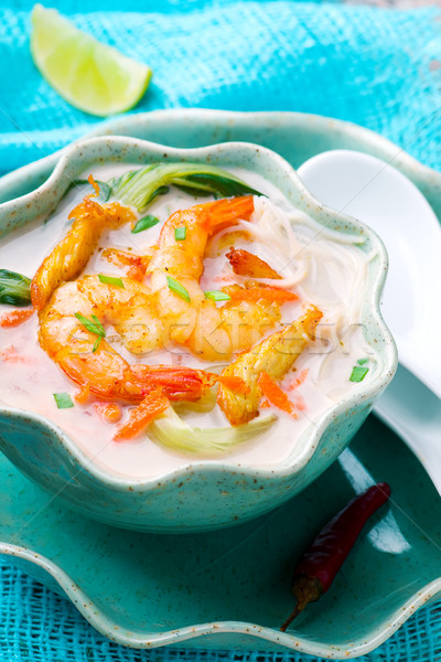 Coconut flavored Chicken and Shrimp Soup. Stock photo © zoryanchik