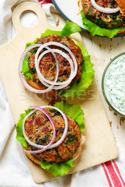 Stockfoto: Grieks · saus · sandwich · hamburger · gezonde · komkommer