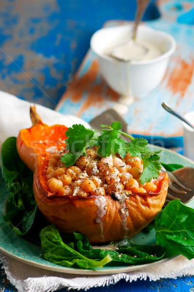 Butternut Squash with Chickpeas, Tahini and Za'atar.selective focus Stock photo © zoryanchik