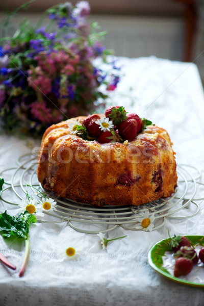 Erdbeere Rhabarber Jahrgang Hintergrund Kuchen Dessert Stock foto © zoryanchik
