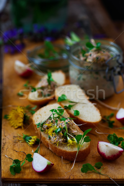 Spring Tuna Salad with Dandelion.style rustic. Stock photo © zoryanchik