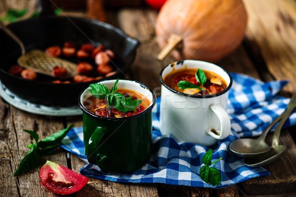 Pumpkin and chorizo soup.style rustic Stock photo © zoryanchik