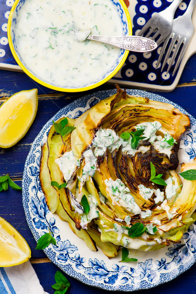 Kool gebakken grill hete saus gezonde voeding stijl Stockfoto © zoryanchik