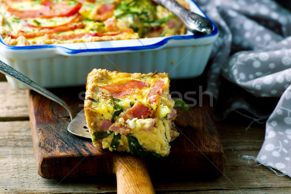 quiche with green onions and ham Stock photo © zoryanchik