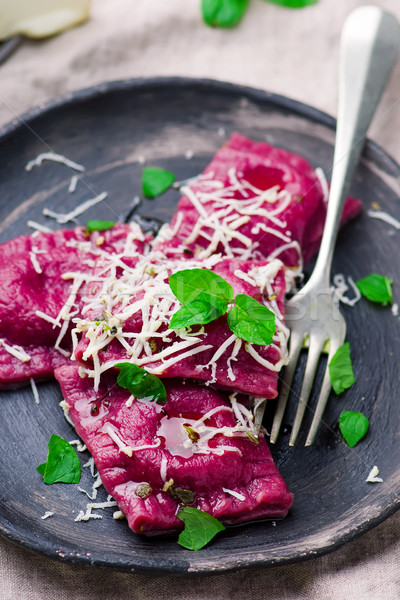 Ravioli geitenkaas selectieve aandacht kaas diner pasta Stockfoto © zoryanchik