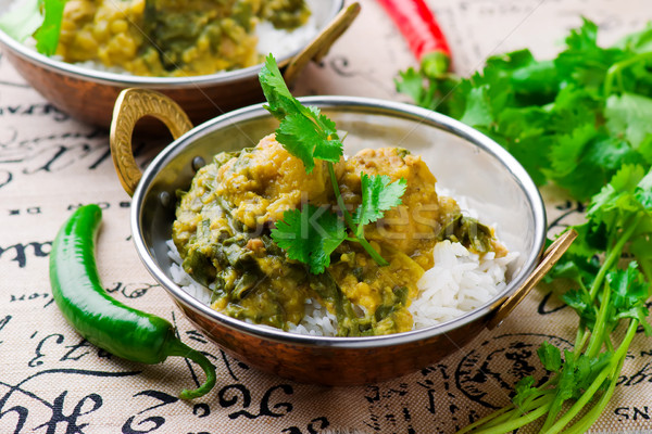  Chicken and Spinach Curry. Indian cuisine Stock photo © zoryanchik
