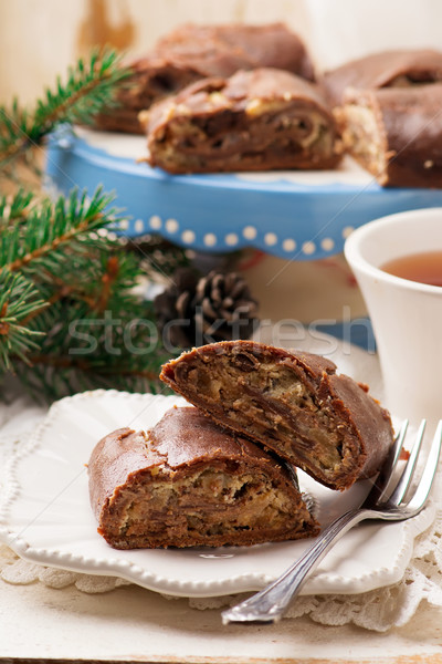 chocolate strudel with ricotta and pears.  Stock photo © zoryanchik