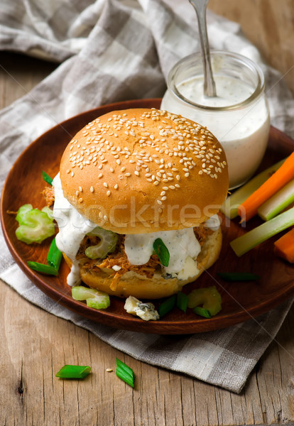 buffalo turkey sandwich with blue cheese sause Stock photo © zoryanchik
