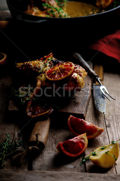 Cytryny blood orange pieczony kurczak kurczaka obiedzie gotować Zdjęcia stock © zoryanchik