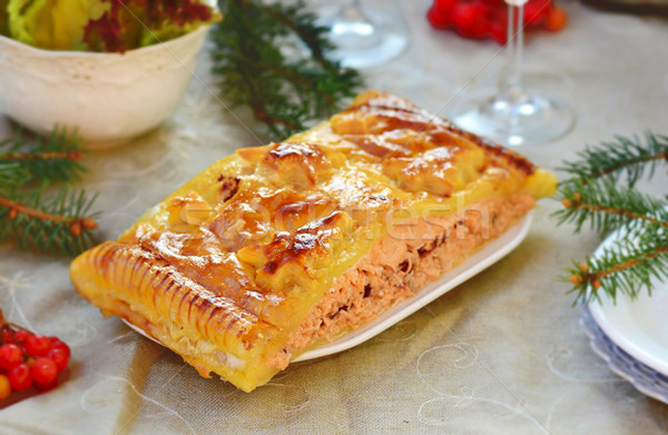 fillet of a salmon in puff pastry Stock photo © zoryanchik